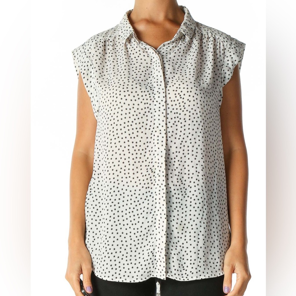 Philosophy Star Print Black & White Button Down Blouse Top Size Small